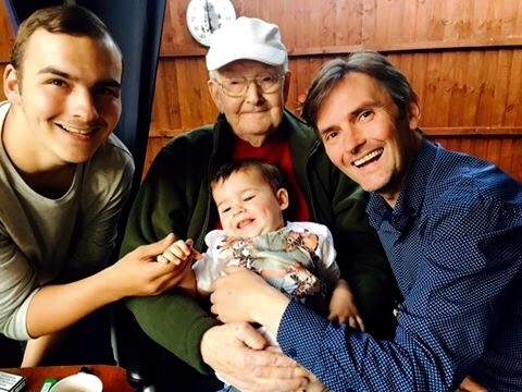 Alexander McSkimming in the middle with his son (Aaron), grandson and great grandson.