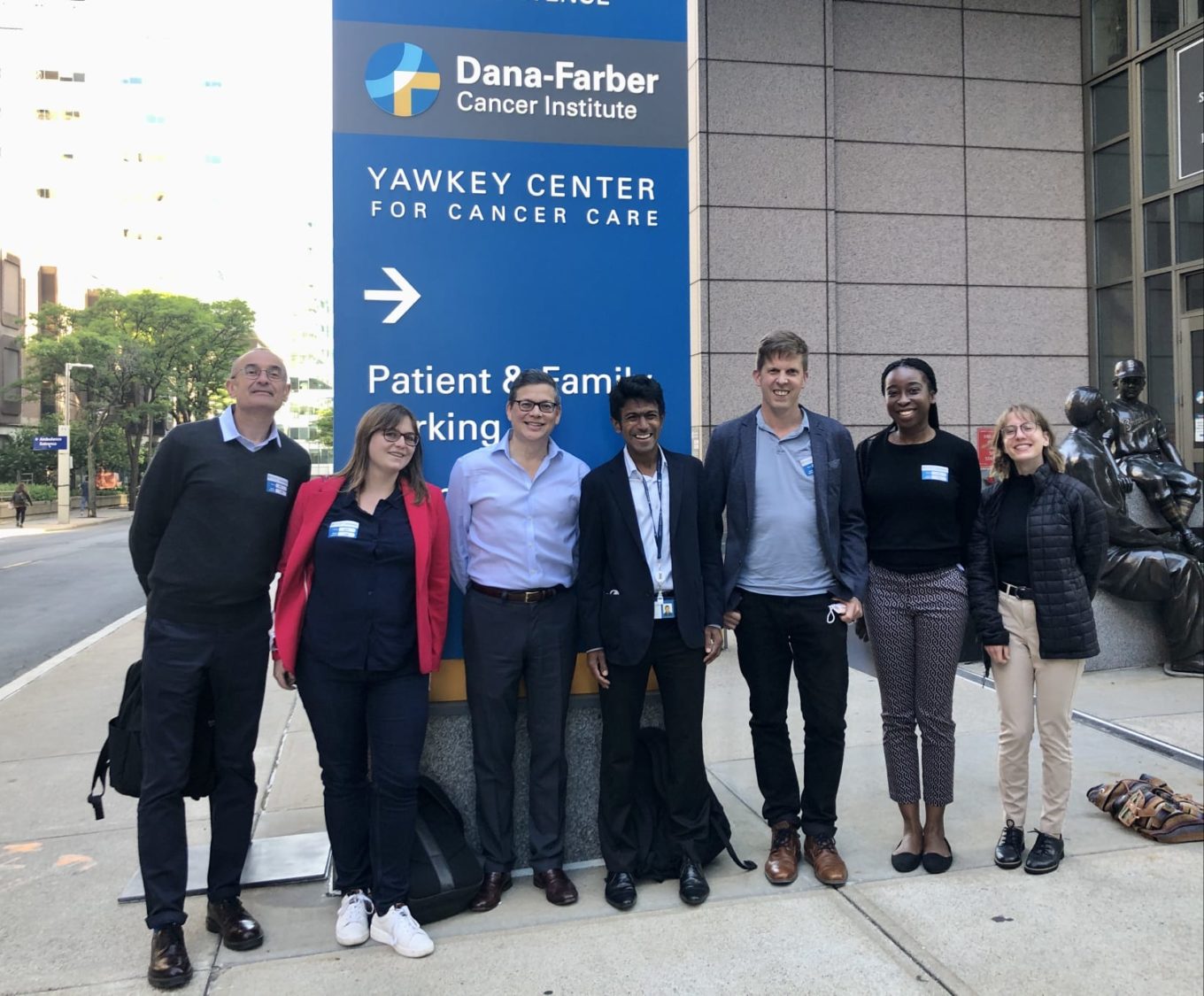 The PCR and Dana-Farber Cancer Institute research teams. From left to right: Boris Cooper, Naomi Elster, Timothy Rebbeck, Hari Iyer, Oliver Kemp, Denise Karikari, and Erica Ruggiero.